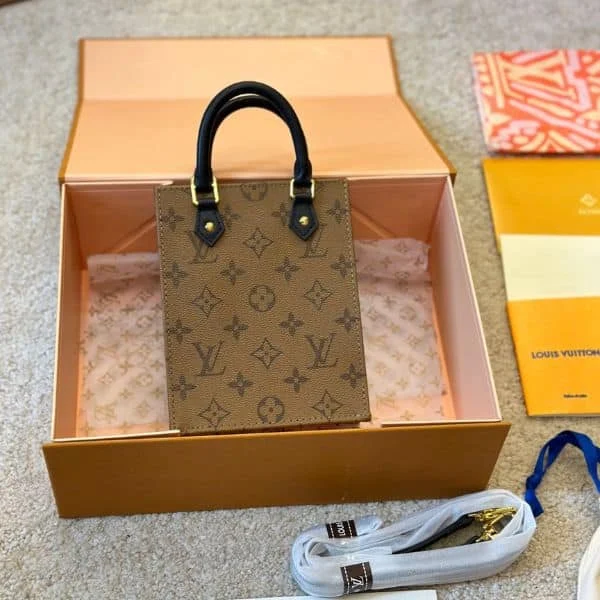 LVB03-84-3698304fd1f6.webp Louis Vuitton Petit Sac Plat Monogram Light Brown 17Cm, Designer Handbags, Womens Purse, luxury bags