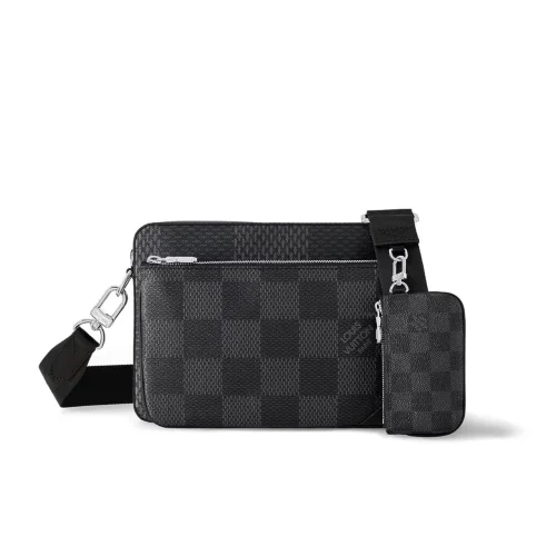 Louis Vuitton Trio Messenger Bag Damier Canvas Black 25Cm N50017, Designer Handbags, Womens Purse, luxury bags