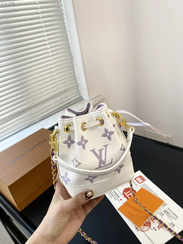 LVBP4-6254f33417d5.webp Louis Vuitton Noe Nano White With Purple 17Cm M82933, Designer Handbags, Womens Purse, luxury bags