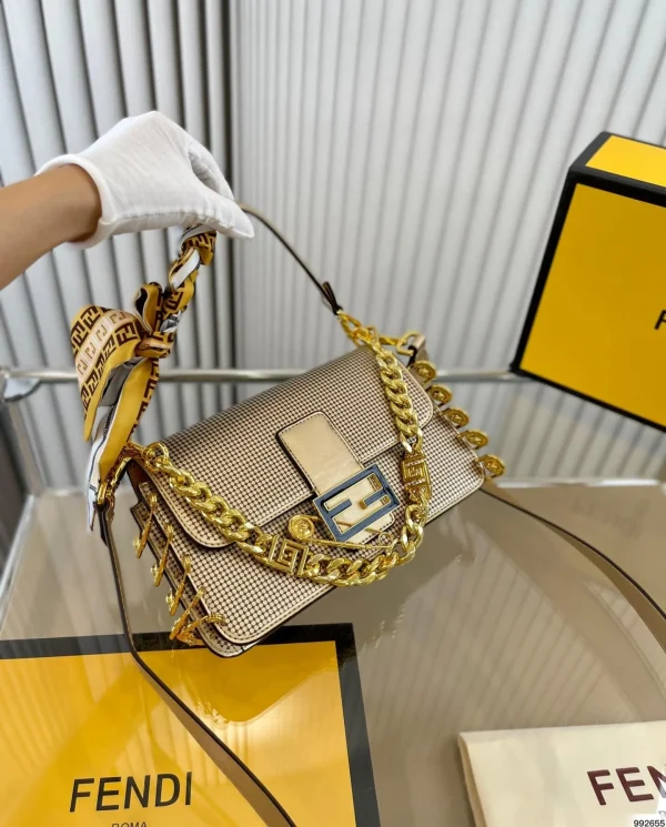 PRABG1-60a09e46e718.webp Fendi X Versace Baguette Fendace Bag In Gold Perforated Leather 25Cm