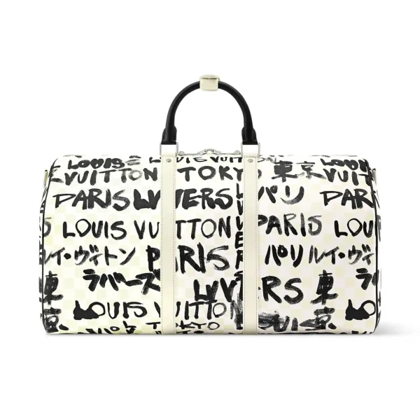 Louis Vuitton Keepall Bandoulière Bag 50cm/19.7in Black/White Cowhide N40804
