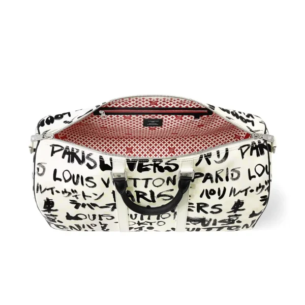 Louis Vuitton Keepall Bandoulière Bag 50cm/19.7in Black/White Cowhide N40804