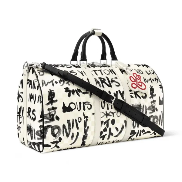 Louis Vuitton Keepall Bandoulière Bag 50cm/19.7in Black/White Cowhide N40804