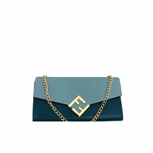 TBNB-29-2597eabec1ab.webp Fendi Ff Diamonds Continental With Chain Leather Wallet Green Blue 19Cm