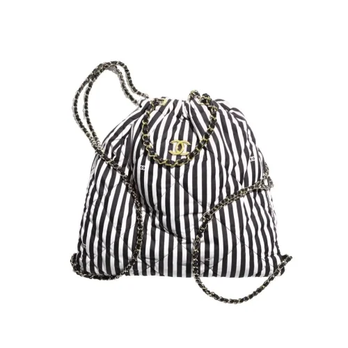 TBNB-4-2-1-388c96f51e59.webp Chanel Large Backpack Printed Fabric And Gold Metal In Black And White 36Cm, Designer Handbags, Women’s Purse, luxury bags, Chanel bags