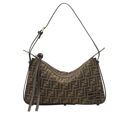 Fendi Simply Fendi Medium Brown Ff Jacquard Fabric Bag 25Cm