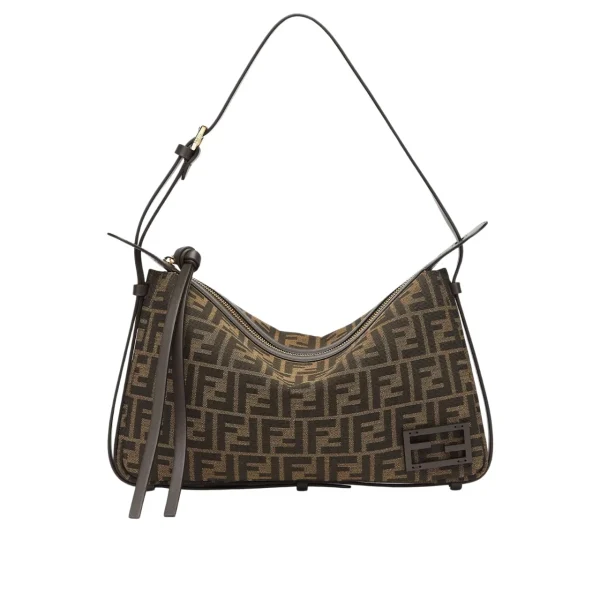 TBNB-6-16-2280a970cd3d.webp Fendi Simply Fendi Medium Brown Ff Jacquard Fabric Bag 25Cm