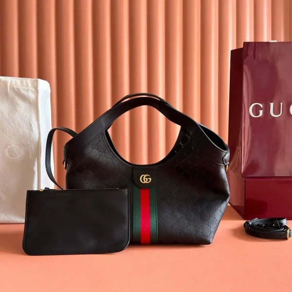 Gucci Giglio Small Tote Bag 25cm/9.8in Black GG Leather 860845