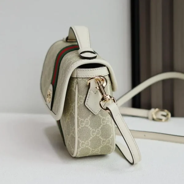 Gucci Ophidia Small Top Handle Bag 20cm/7.9in Beige And White GG Fabric 836843