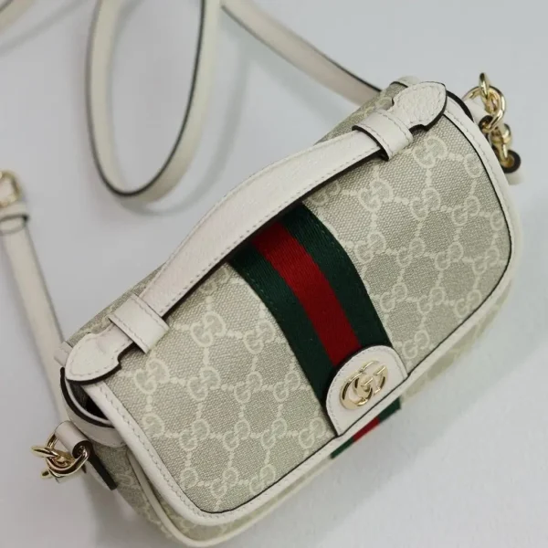 Gucci Ophidia Small Top Handle Bag 20cm/7.9in Beige And White GG Fabric 836843