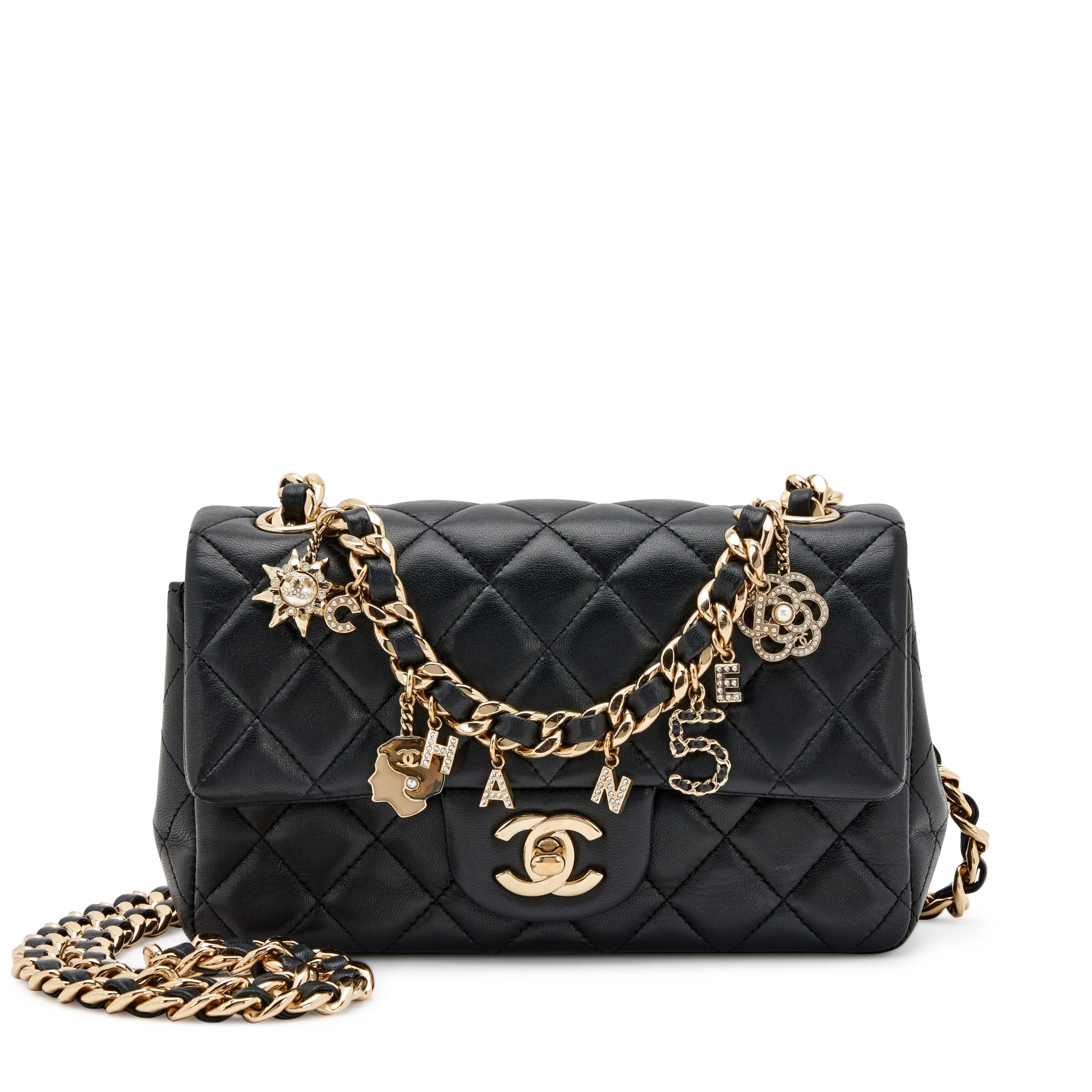 Black Quilted Lambskin Mini Rectangular Coco Charms Flap Bag - view 1