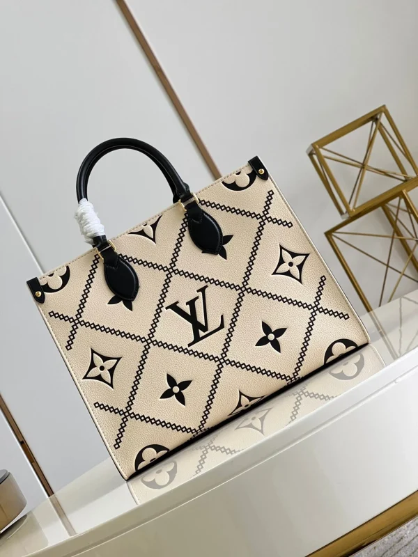 ff718085-0d90881c331e.webp Louis Vuitton Onthego MM Tote Monogram Cream Beige Black 35cm, Designer Handbags, Womens Purse, luxury bags