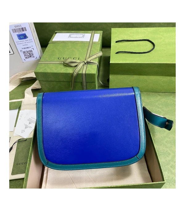 Gucci Horsebit 1955 Small Shoulder Bag Blue and Green Leather