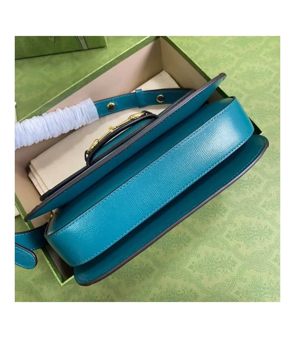 Gucci Horsebit 1955 Small Shoulder Bag Blue and Green Leather