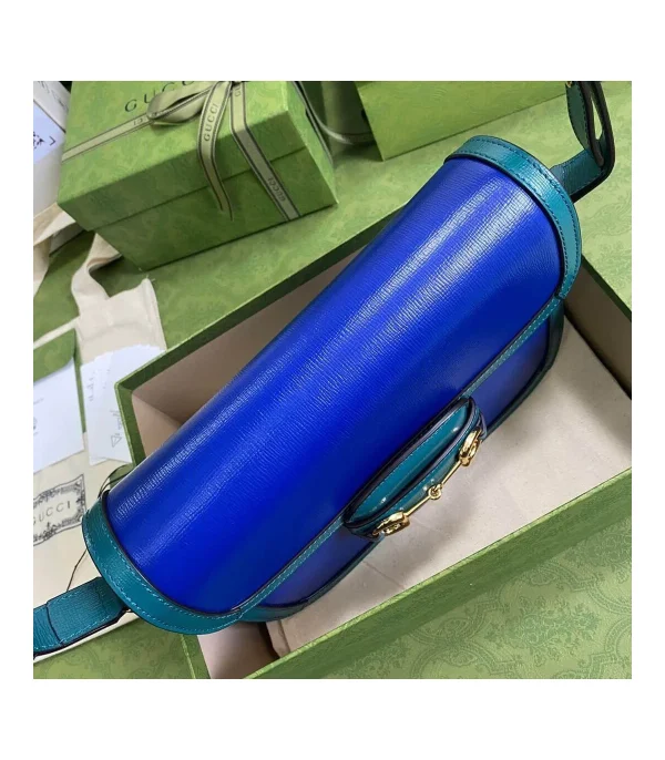 Gucci Horsebit 1955 Small Shoulder Bag Blue and Green Leather