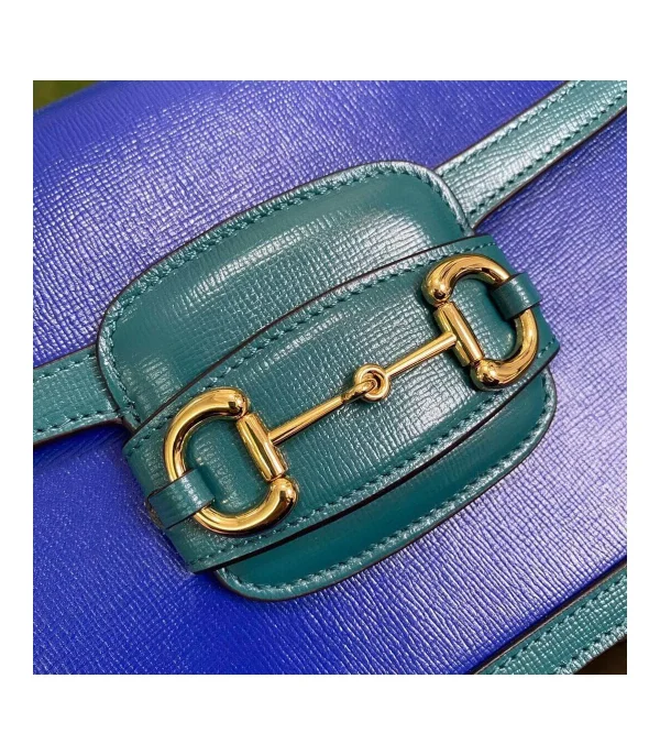 Gucci Horsebit 1955 Small Shoulder Bag Blue and Green Leather