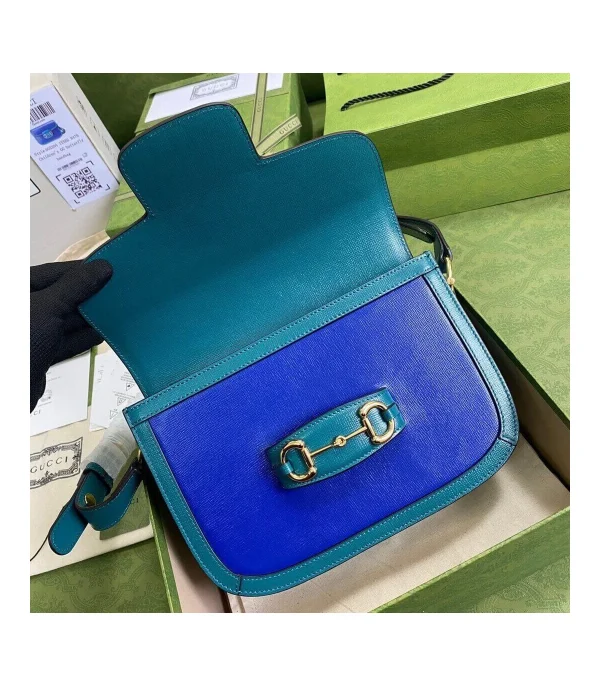 Gucci Horsebit 1955 Small Shoulder Bag Blue and Green Leather