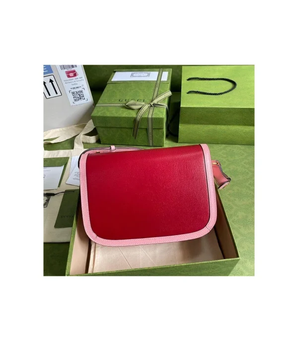 Gucci Horsebit 1955 Small Shoulder Bag Red and Pink Leather