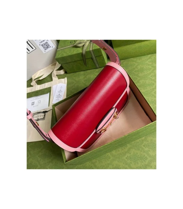 Gucci Horsebit 1955 Small Shoulder Bag Red and Pink Leather