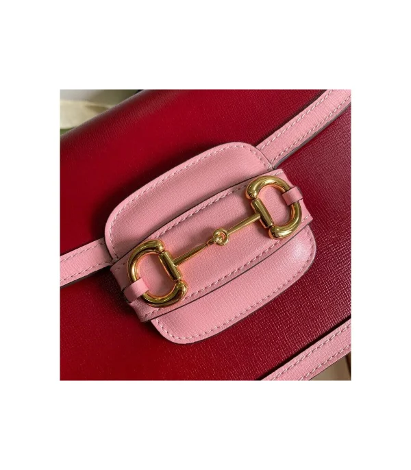 Gucci Horsebit 1955 Small Shoulder Bag Red and Pink Leather