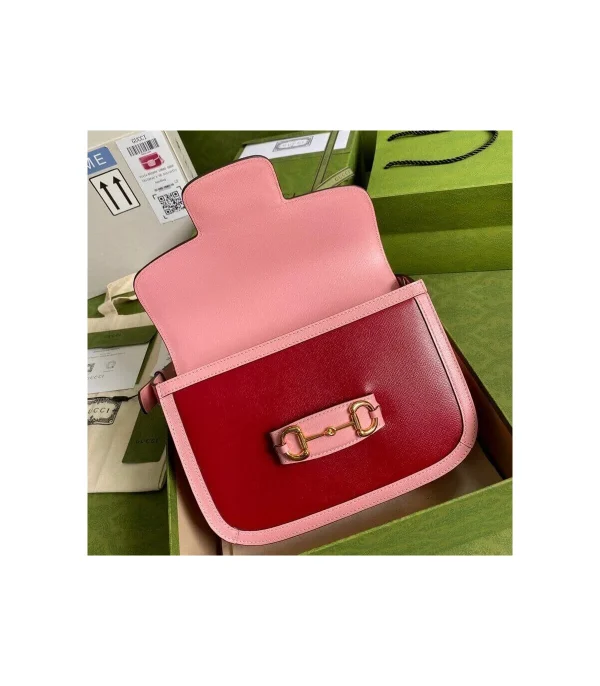 Gucci Horsebit 1955 Small Shoulder Bag Red and Pink Leather