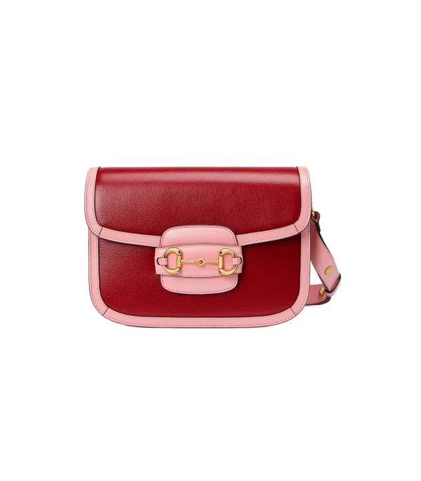 Gucci Horsebit 1955 Small Shoulder Bag Red and Pink Leather