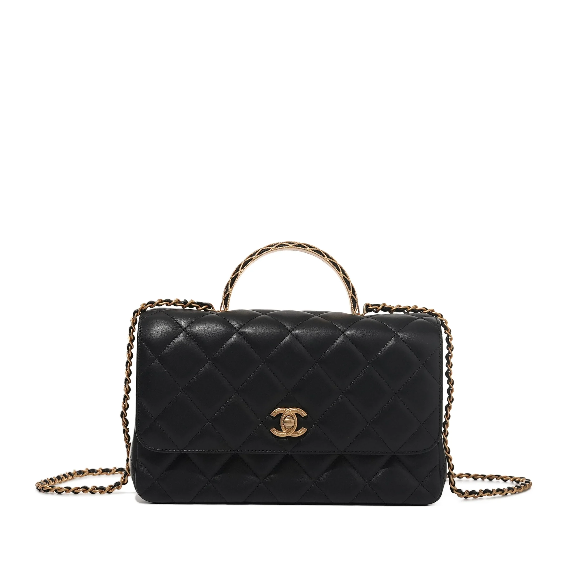 Black Quilted Lambskin Top Handle Flap Bag - view 1