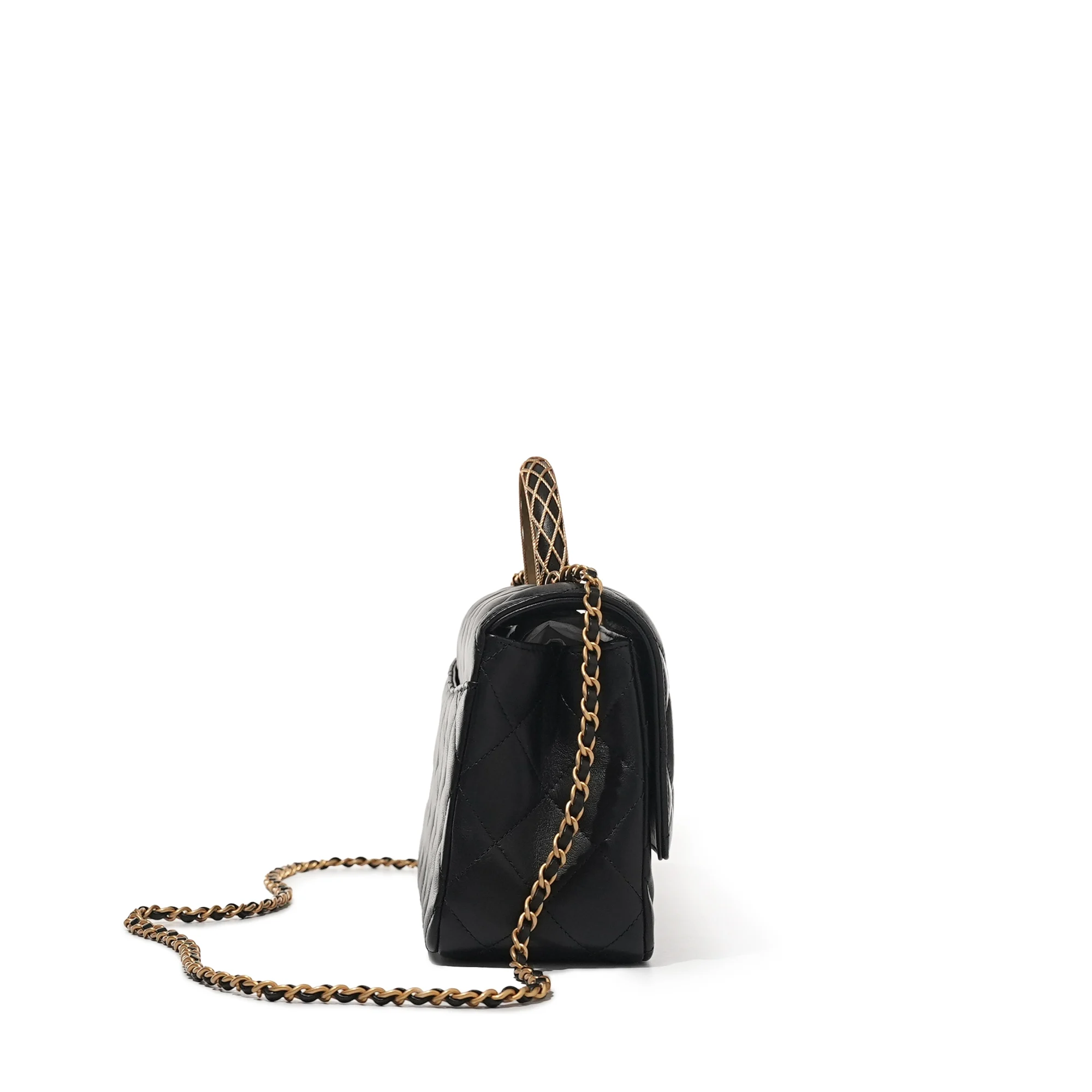 Black Quilted Lambskin Top Handle Flap Bag - view 4