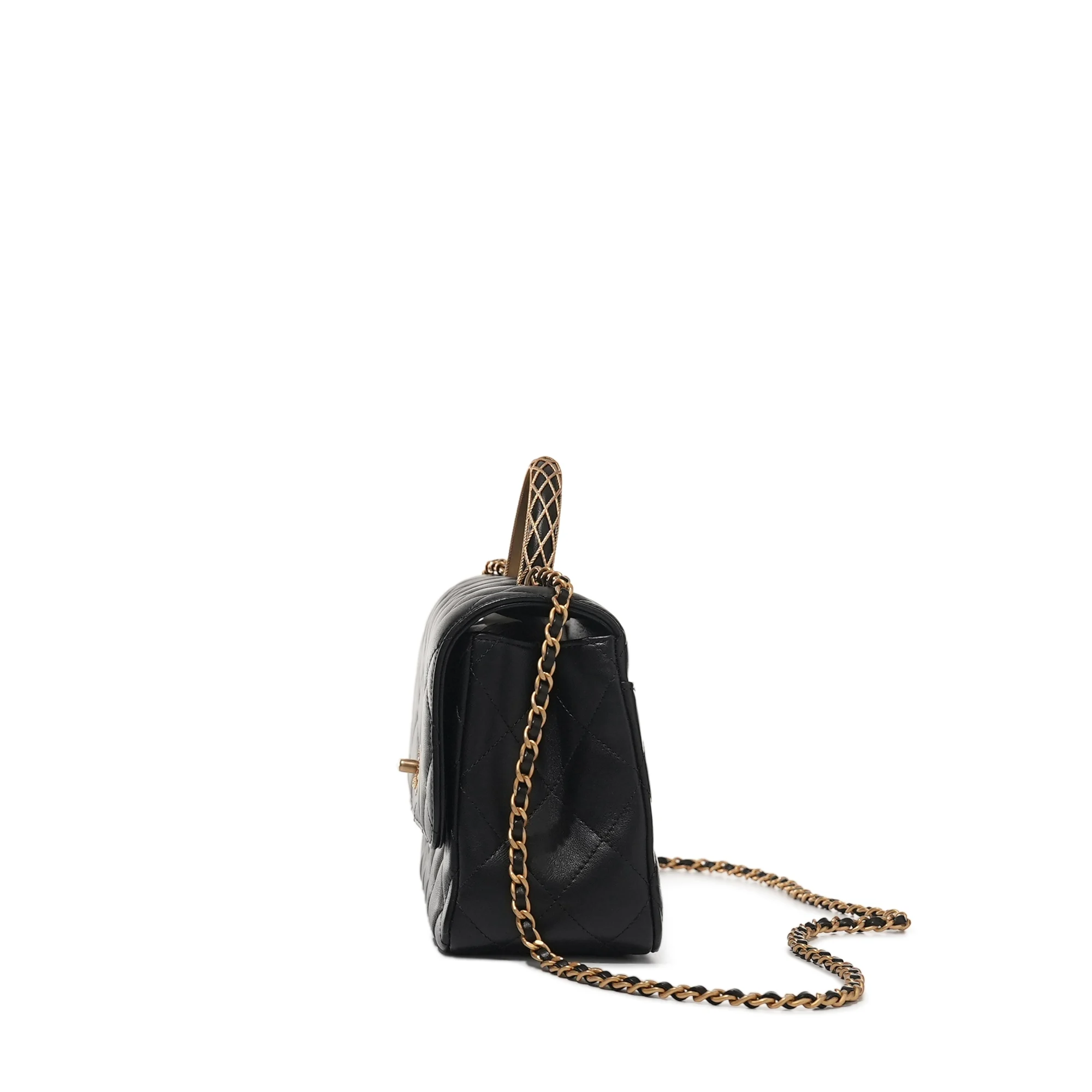 Black Quilted Lambskin Top Handle Flap Bag - view 2