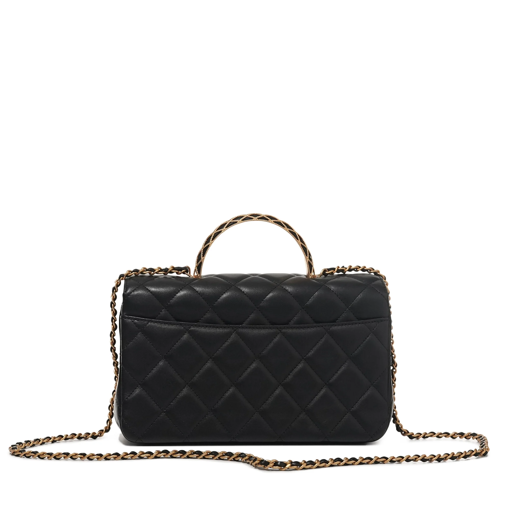 Black Quilted Lambskin Top Handle Flap Bag - view 3
