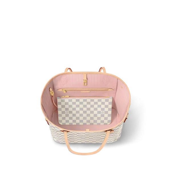 Louis Vuitton Neverfull MM Tote Bag Damier Azur Canvas Rose Ballerine 31cm N40603, Designer Handbags, Womens Purse, luxury bags