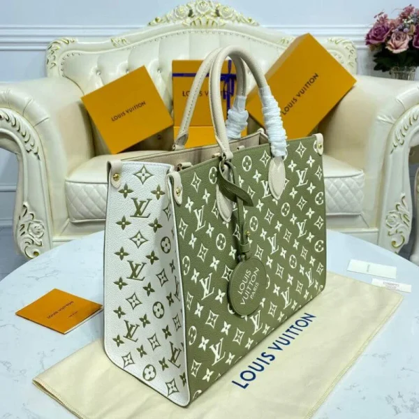 louis-vuitton-onthego-mm-m46128-m46060-2-fbbe2730c3b9.webp Louis Vuitton Onthego MM Tote Monogram Empreinte ‘Kaki Beige’ 35cm, Designer Handbags, Womens Purse, luxury bags