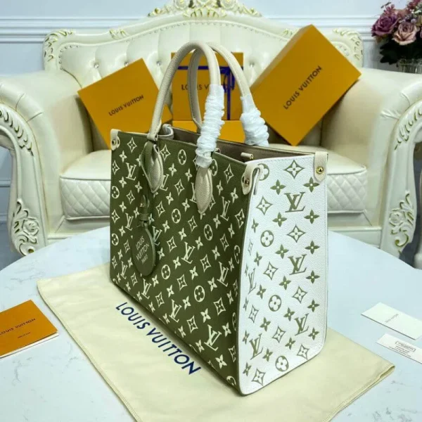 louis-vuitton-onthego-mm-m46128-m46060-3-7ddcb45b037f.webp Louis Vuitton Onthego MM Tote Monogram Empreinte ‘Kaki Beige’ 35cm, Designer Handbags, Womens Purse, luxury bags