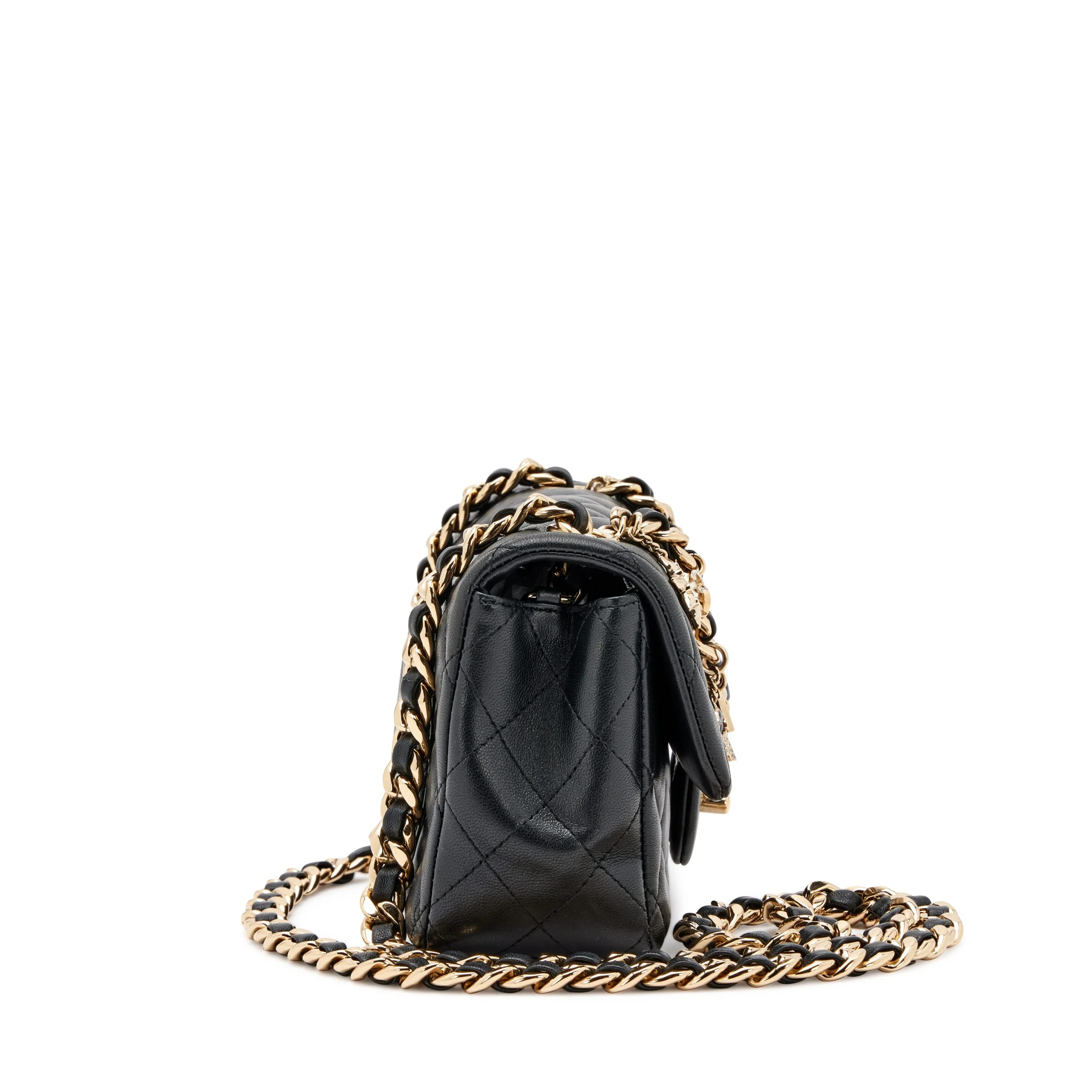 Black Quilted Lambskin Mini Rectangular Coco Charms Flap Bag - view 4